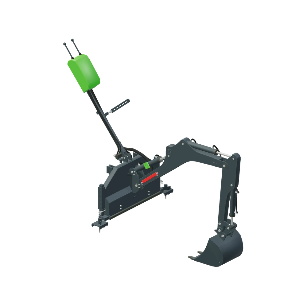 Stiliseret 3D-illustration af Rendegraverarm 210 monteret på Avant 635.