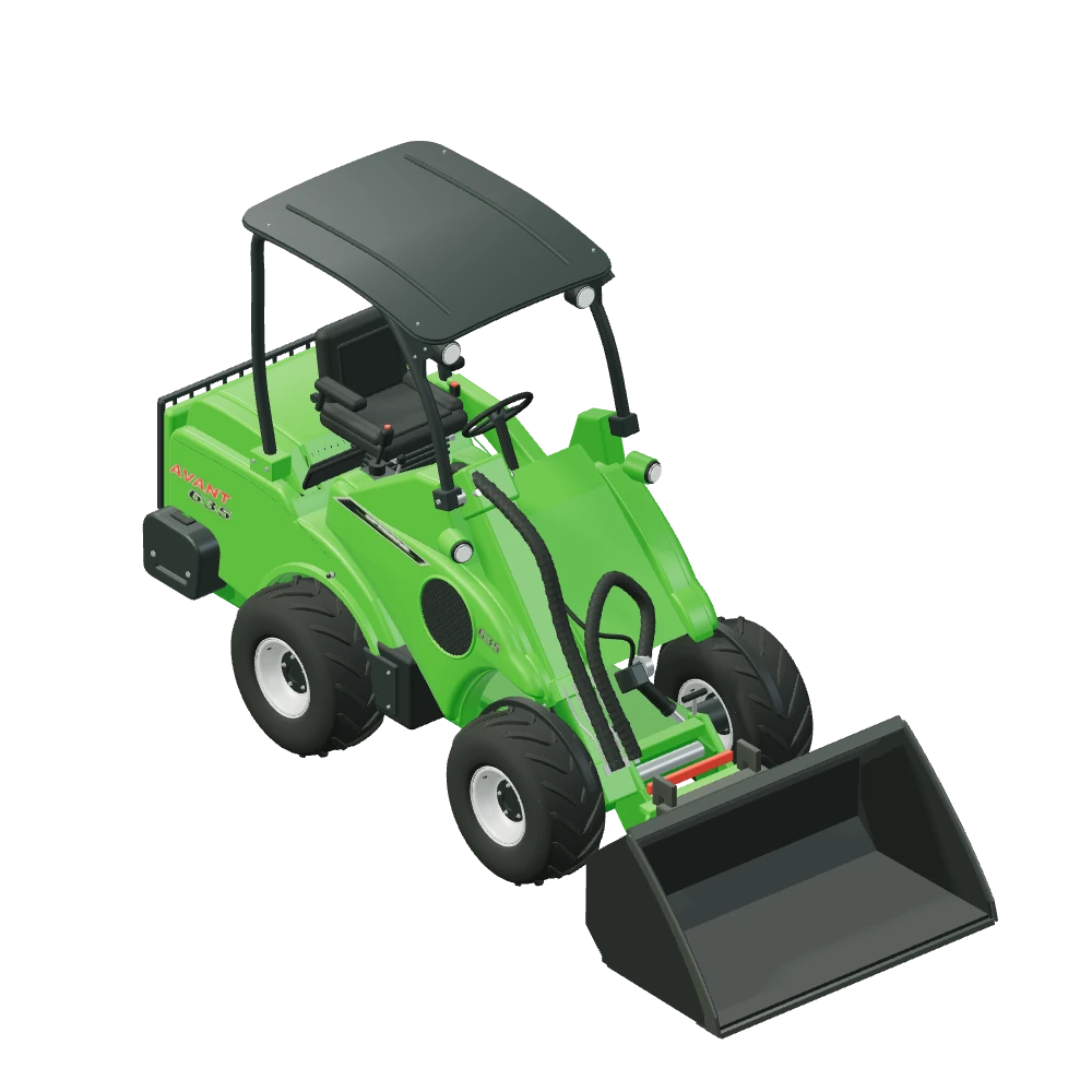 Stiliseret 3D-illustration af Skovl Standard HD monteret på Avant 635.