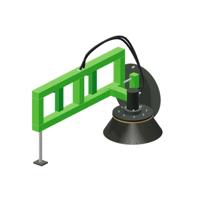 Kantskærer med kost, stiliseret 3D-illustration