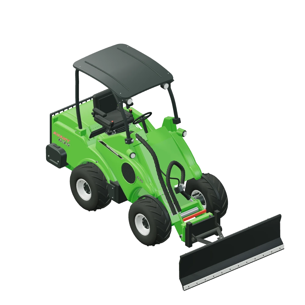 Stiliseret 3D-illustration af Foderindskubber DK monteret på Avant 635.