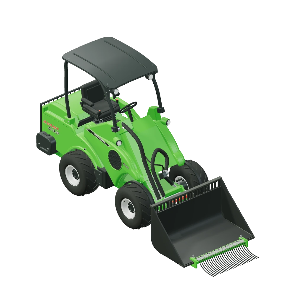 Stiliseret 3D-illustration af Hestepæreopsamler monteret på Avant 635.