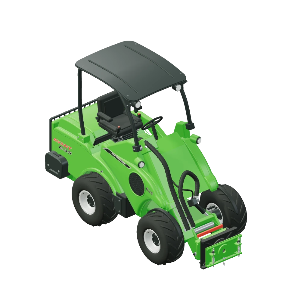 Stiliseret 3D-illustration af Redskabsrotator mekanisk monteret på Avant 635.
