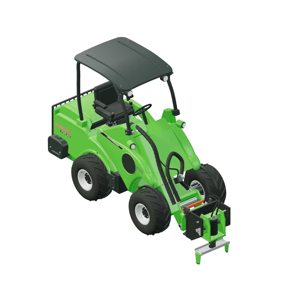 Stiliseret 3D-illustration af Fræser til multifunktionsdrivenhed monteret på Avant 635.
