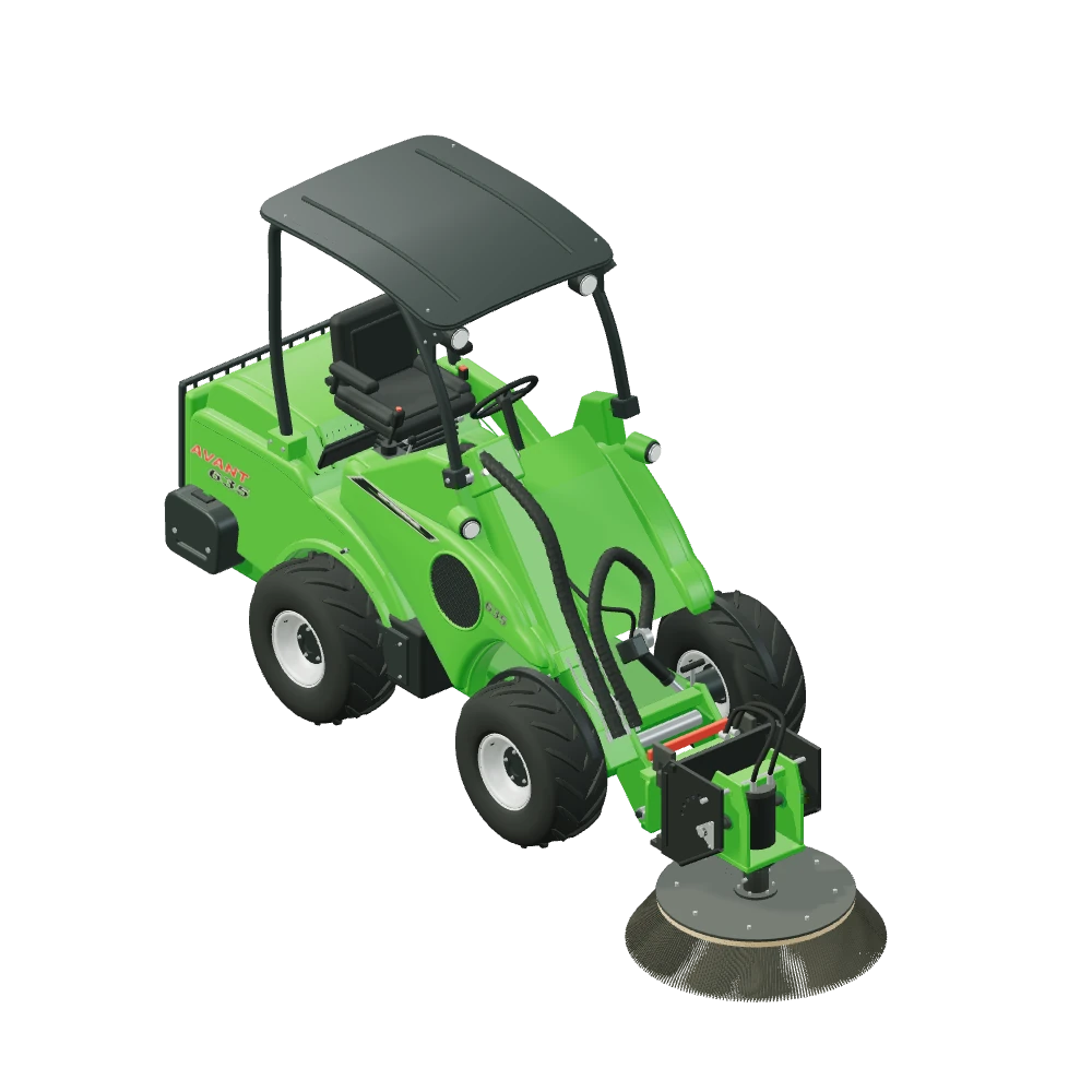 Stiliseret 3D-illustration af Tallerkenkost med stålbørste til Multifunktionsdrivenhed monteret på Avant 635.