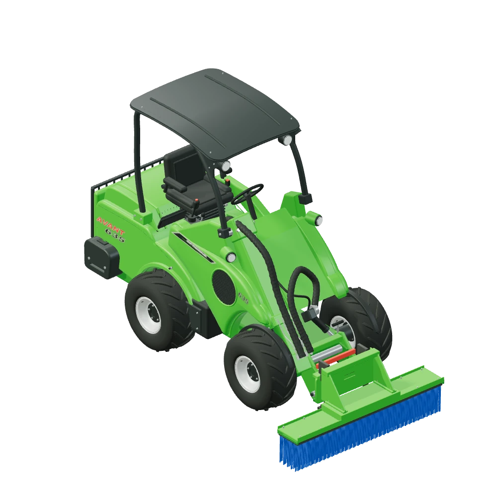 Stiliseret 3D-illustration af Kost, Skubbe monteret på Avant 635.