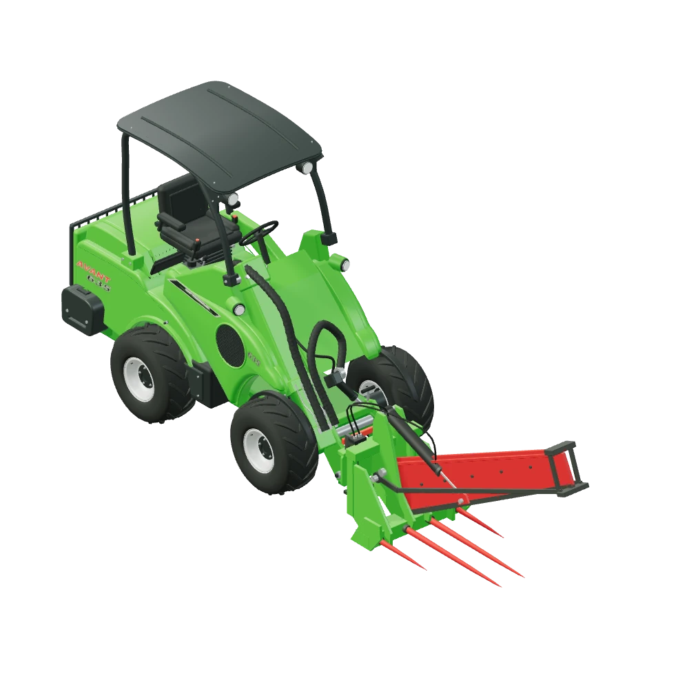 Stiliseret 3D-illustration af Rundballesplitter monteret på Avant 635.