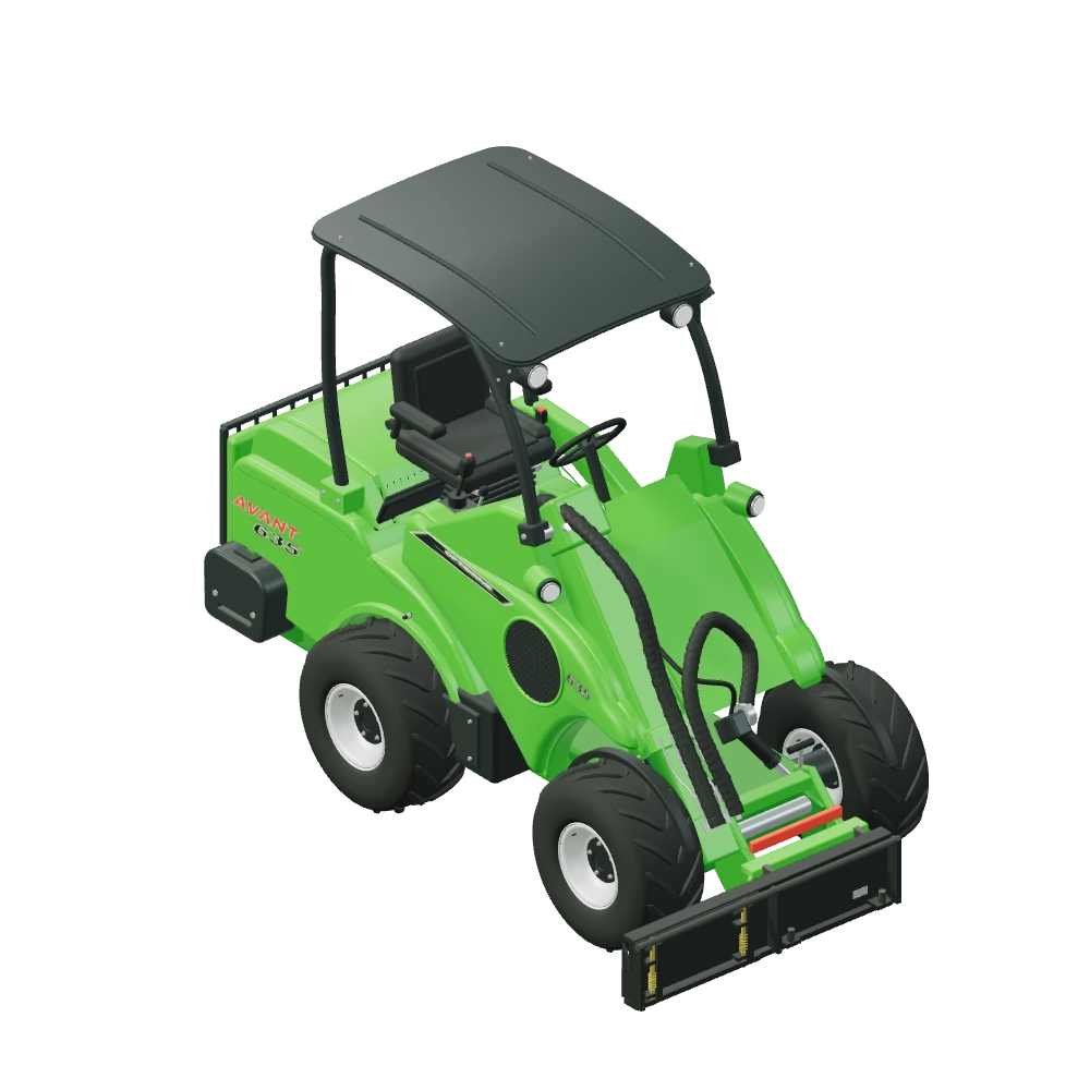 Stiliseret 3D-illustration af Sideskift-adapter monteret på Avant 635.