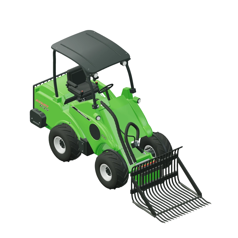 Stiliseret 3D-illustration af Stenopsamler monteret på Avant 635.