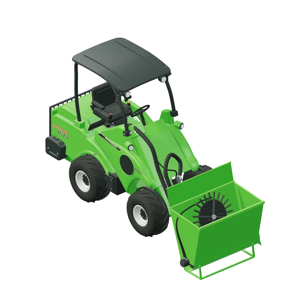 Stiliseret 3D-illustration af Topdresser monteret på Avant 635.