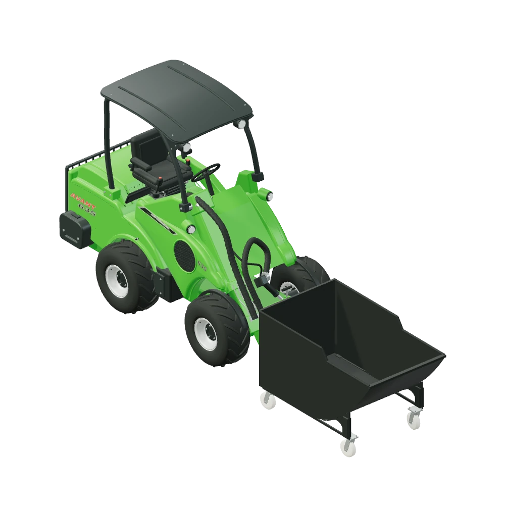 Stiliseret 3D-illustration af Containerkasse på hjul monteret på Avant 635.