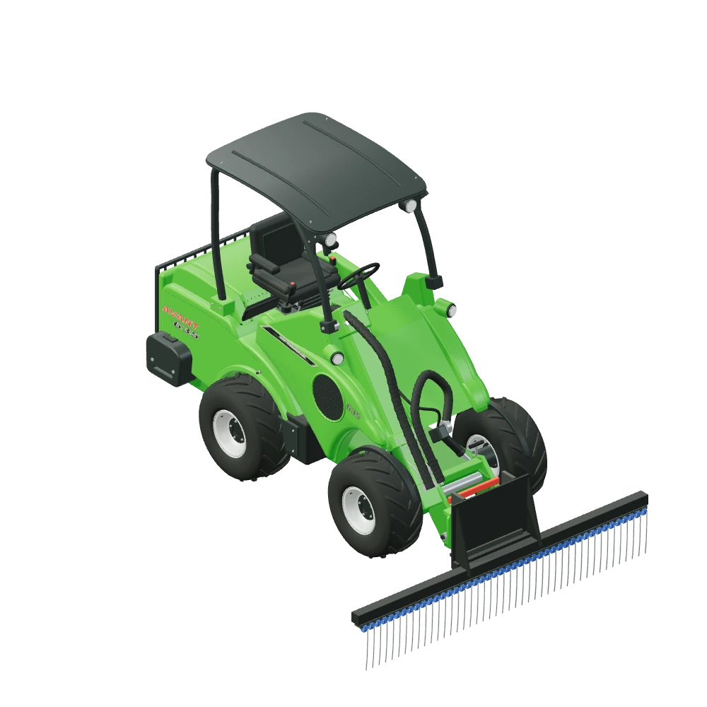 Stiliseret 3D-illustration af Rive, Gårdrive monteret på Avant 635.